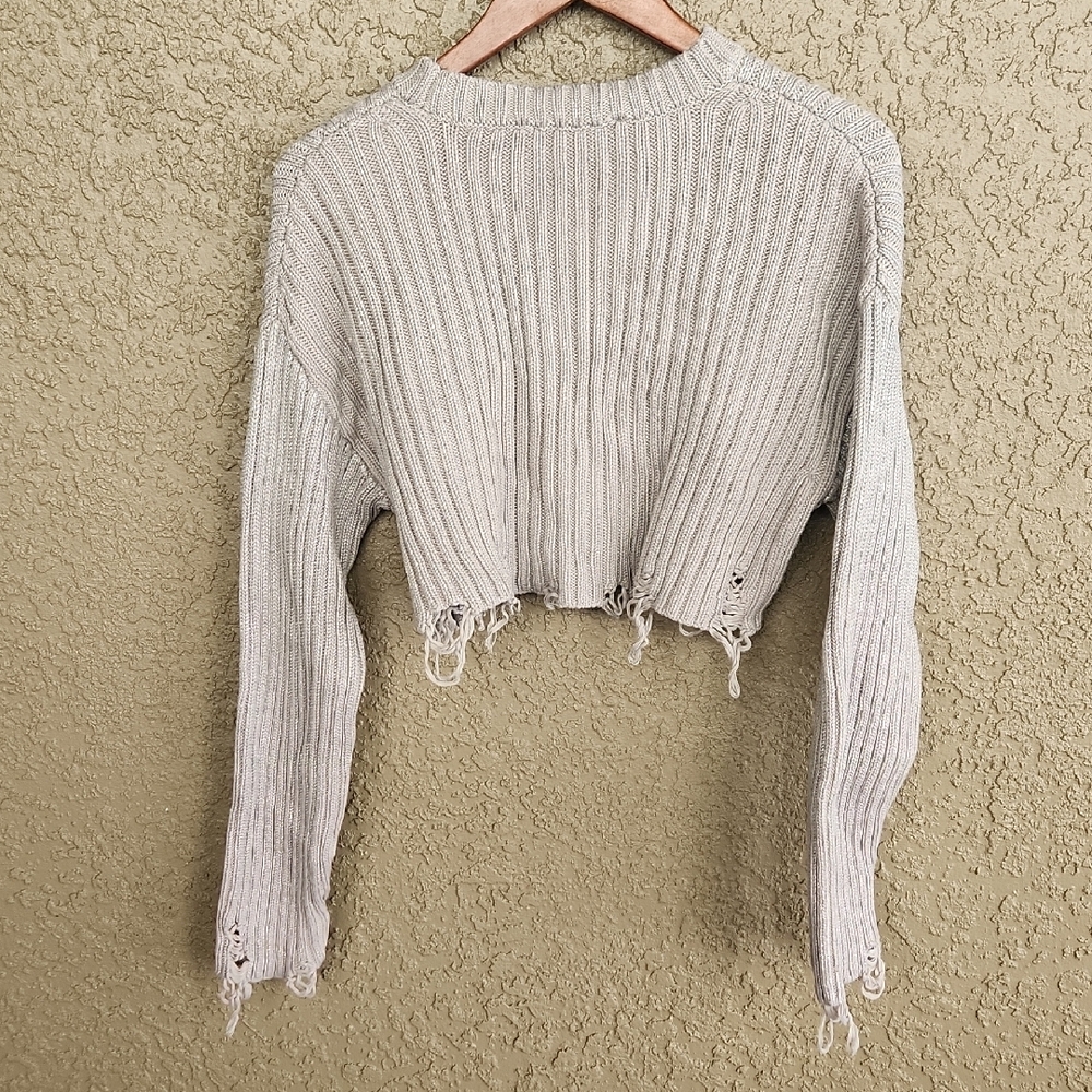 Zara Ribbed Distressed Sweater Metallic Silver - Picture 7 of 9
